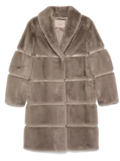 Twinset Faux-shearling Coat In Beige