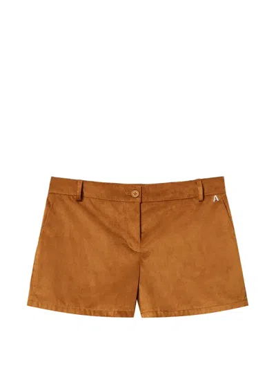 Twinset Faux-suede Mini Shorts In Brown