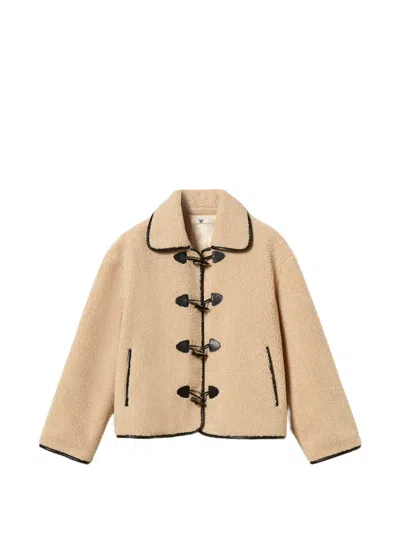 Twinset Faux-fur Caban Coat With Frog Fasteners In Nude
