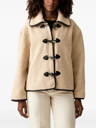 Twinset Faux-fur Caban Coat With Frog Fasteners In Brown