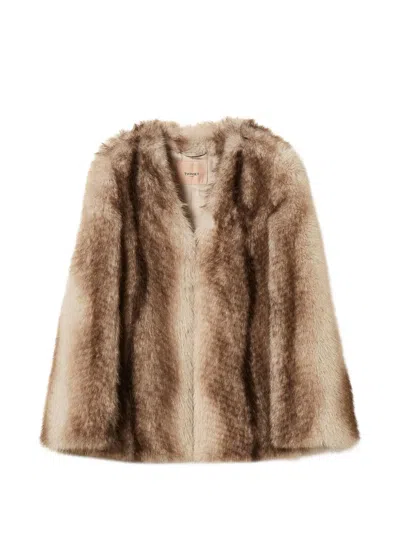 Twinset V-neck Striped Fur Garment In Multi