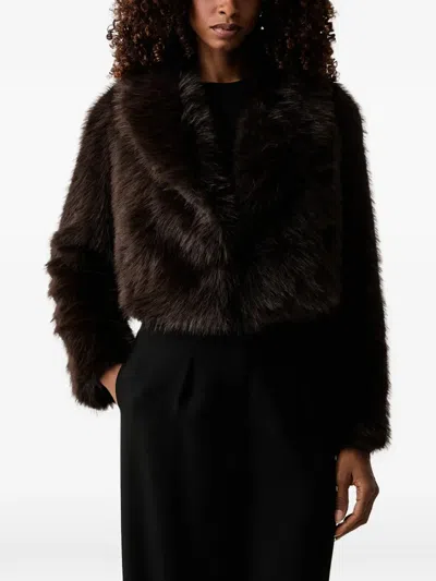 Twinset Faux-fur Cropped Jacket In Brown