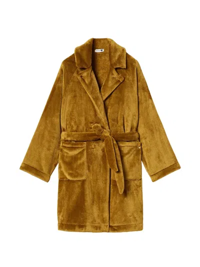 Twinset Faux-fur Dressing Gown With Belt In Brown