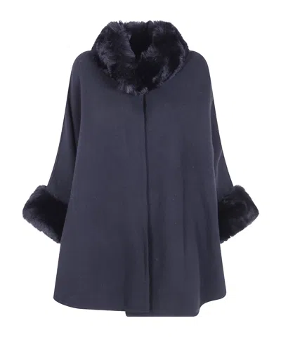 Twinset Faux-fur Trimmed High-collar Coat In Blue