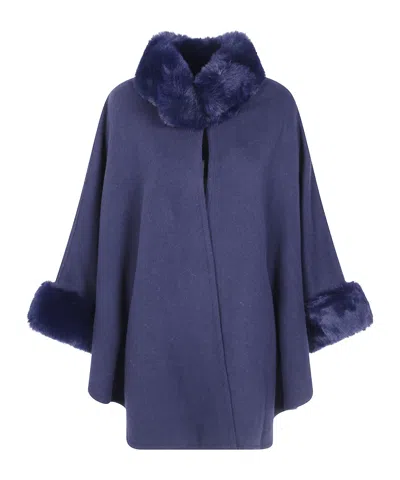 Twinset Faux-fur Trimmed High-collar Coat In Blue