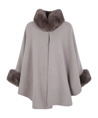 Twinset Faux-fur Trimmed High-collar Coat In Gray