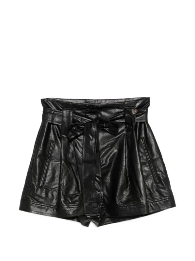 Twinset Faux-leather Belted Pleated Shorts In Black