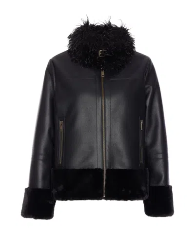 Twinset Faux-leather Coat In Black
