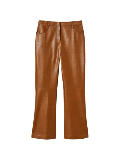 Twinset Faux-leather Flared Trousers In Brown