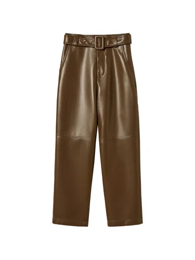 Twinset Faux-leather Trousers With Belt In Brown