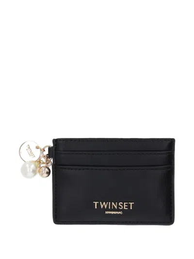 Twinset Faux-pearl Charm Card Holder In Orange