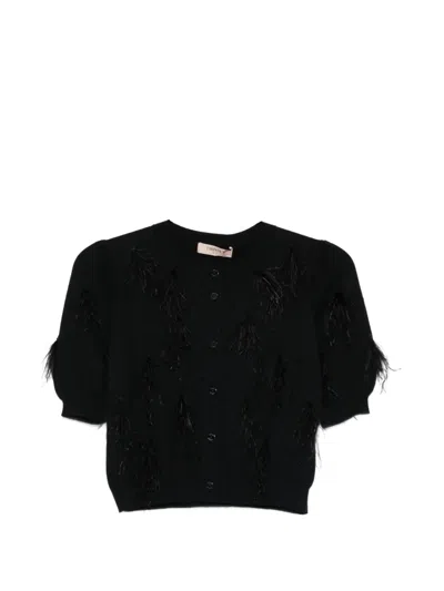 Twinset Feather Cardigan In Black