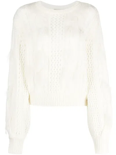 Twinset Feather-detail Cable-knit Jumper In White