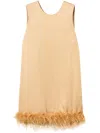 Twinset Feather-detail Satin-finish Minidress In Orange