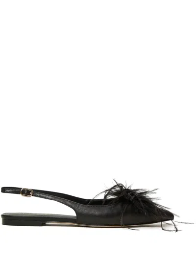 Twinset Feather-detail Slingback Ballet Flats In Black