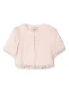 Twinset Feather-effect Short-sleeve Cropped Jacket In Pink
