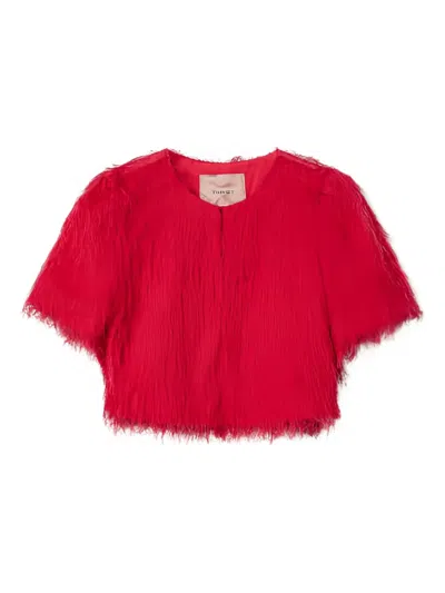 Twinset Feather-effect Short-sleeved Jacket In Red