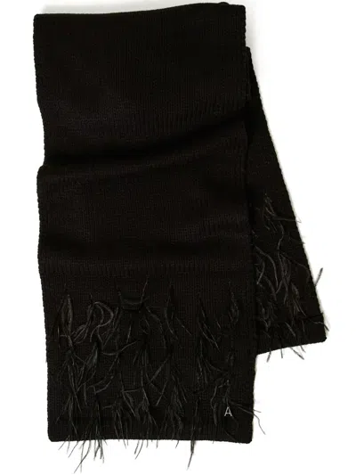 Twinset Feather-embellished Scarf In Black