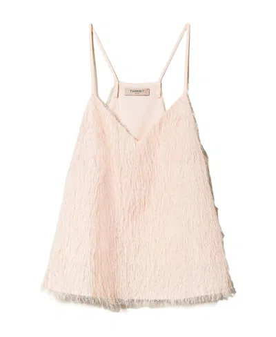 Twinset Feather-like Tank Top In Nude
