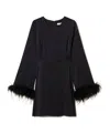 Twinset Feather-trim Satin Mini Dress In Black