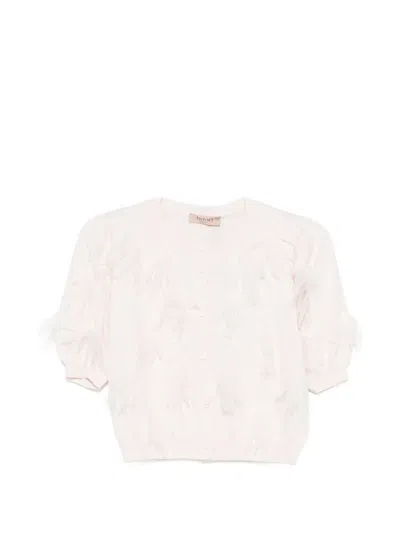 Twinset Feather Trim Cardigan In Pink