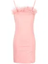 Twinset Feather-trim Fitted Minidress In Pink