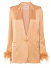 Twinset Feather-trim Satin Blazer In Neutrals
