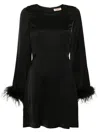 Twinset Feather-trim Satin Mini Dress In Black