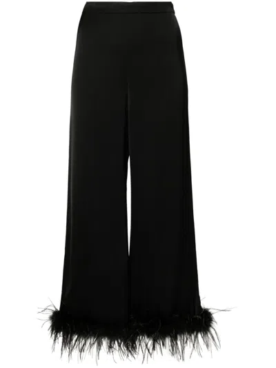 Twinset Feather-trim Satin Trousers In Nero