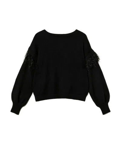 TWINSET FEATHER-TRIM SWEATER