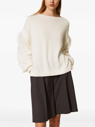 Twinset Feather-trim Sweater In Multi