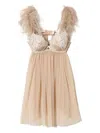 Twinset Feather-trimmed Babydoll Slip In Neutral