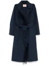 Twinset Double-layer Wool Blend Coat With Feathers In Navy