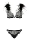 Twinset Feather-trimmed Lace Bra Set In Black