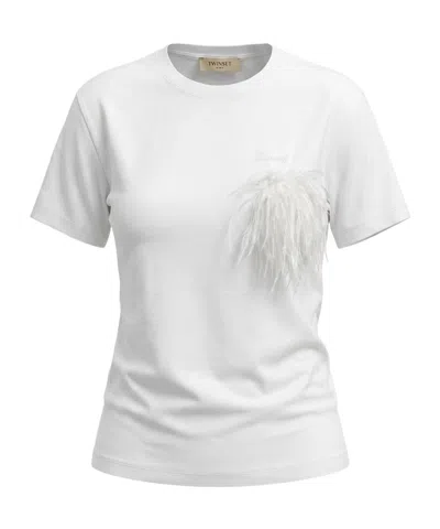 Twinset Feather-embellished T-shirt In White