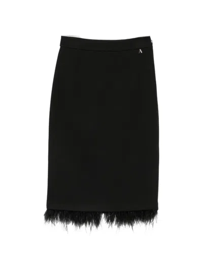 Twinset Feather-trim Pencil Mid Skirt In Black