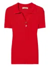 Twinset Fine Ribbed Polo Top In Red