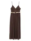 Twinset Twin-set Fitted Brown Maxi Dress With Deep V-neckline In Brown
