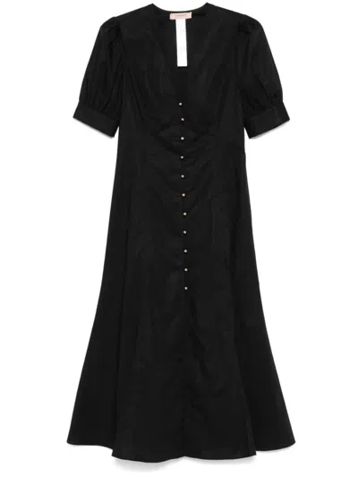 TWINSET FITTED MIDI DRESS WITH DEEP V-NECKLINE