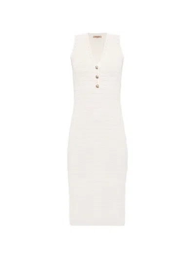 Twinset Fitted Midi Dress With Textured Ribbed Knit In White