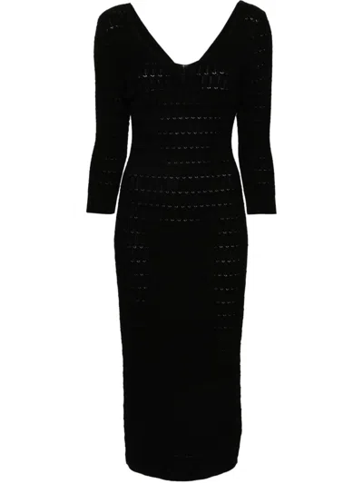 Twinset Fitted Textured-knit Dress In Black