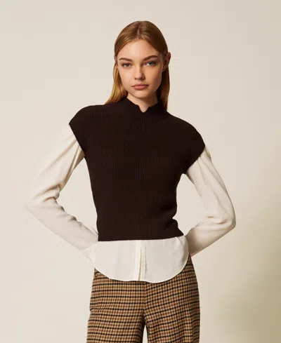 Twinset Fitted Turtle Neck Jumper In Brown