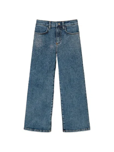 Twinset Kids' Five-pocket Studded Jeans In Blue