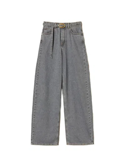Twinset Five-pocket Balloon Jeans In Gray