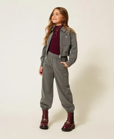Twinset Kids' Flannel Joggers In Gray