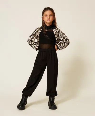 Twinset Kids' Flannel Joggers In Black