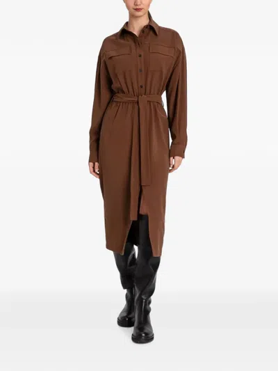 Twinset Flap-pockets Shirt Midi Dress In Brown