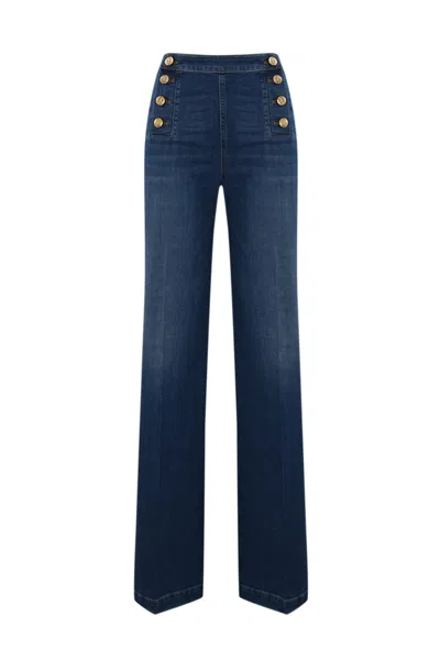 Twinset Flare Jeans With Decorative Buttons In Denim Medio