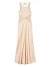 Twinset Flared Beige Long Dress With Lace In Neutral