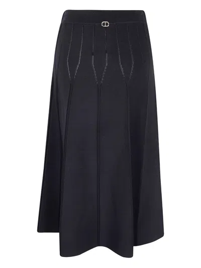 Twinset Flared Black Knitted Skirt With Textured Knit Patterns